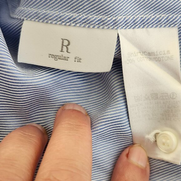 ZEGNA Regular Fit Micro Striped Blue and White Button-down Shirt - Picture 11 of 12